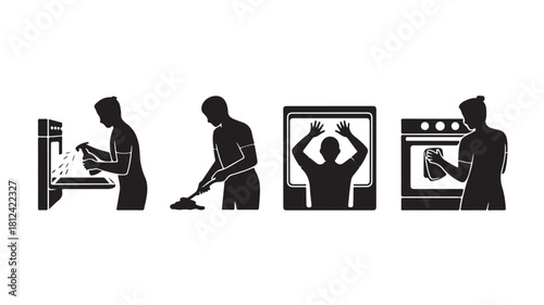 Set of cleaning icons vector illustration of household chores isolated on white background