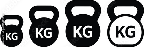 Set of four black kettlebell icons with 'kg' weight indicators