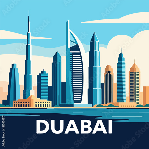 Dubai skyline city, vector art illustration.