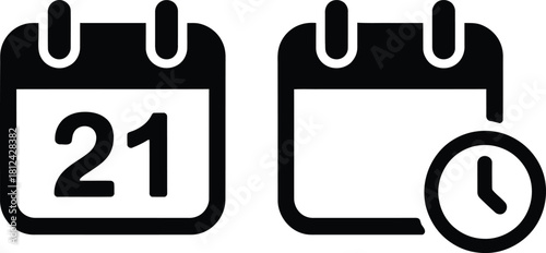 Calendar day 21 and clock icon for date time scheduling