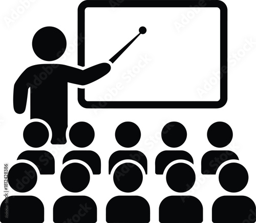 Teacher presenting to students in classroom education icon symbol
