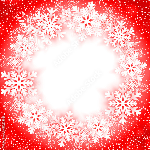 Winter snowflake frame on red background