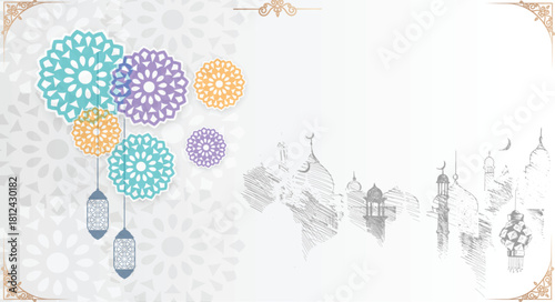 eid al adha festival greeting with islamic colorful decoration