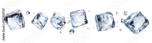 Flying ice cubes showing cold and refreshing elements