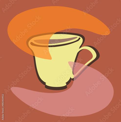 Bright yellow cup sits against a warm orange and brown background, evoking a cozy atmosphere perfect for relaxing moments