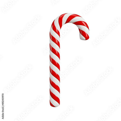 Classic Red and White Striped Candy Cane Isolated on Transparent Background