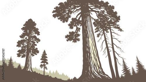 Sequoia Giant Trees – Towering Redwood Minimal Line Art with Modern National Park Design and Clean California Wilderness Aesthetic