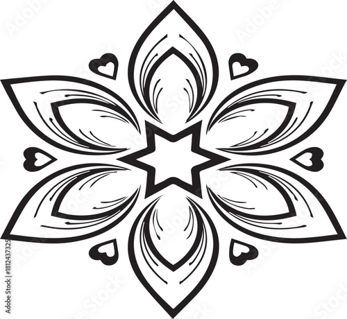 Ornamental Floral Mandala with Hearts | Decorative Flower Graphic for Print and Web Design