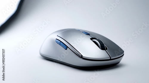 Gray computer mouse rotating on neutral background
