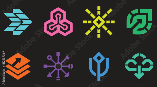 Vibrant geometric logo design elements for modern brand identity and creative business solutions today