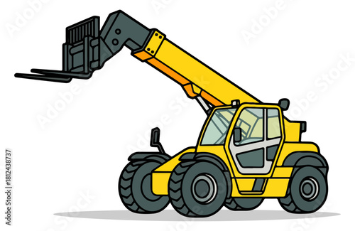 Yellow Telehandler Forklift Illustration Showing Heavy Construction Lifting Vehicle in Detailed Vector Style Isolated on White Background60