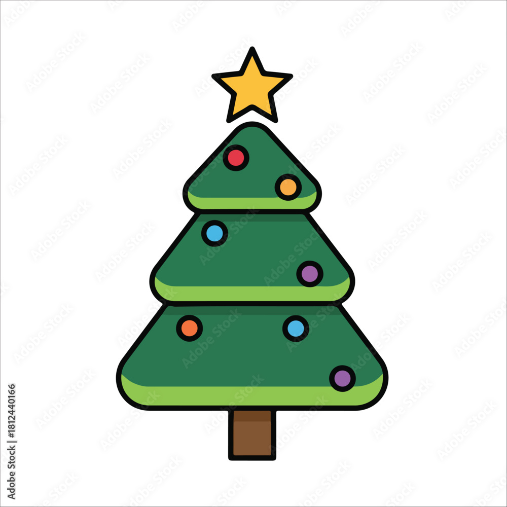 custom made wallpaper toronto digitalGreen layered christmas tree with star topper and red ornaments festive holiday decoration icon for seasonal celebration traditional winter or home decor