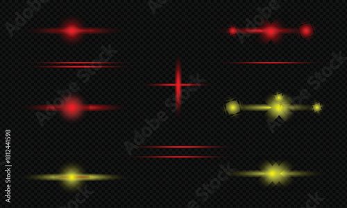 Red and yellow abstract light effects collection on transparent