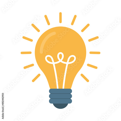 Light bulb icon with beam of light and electricity filament idea innovation inspiration lightbulb lamp energy solution vector design