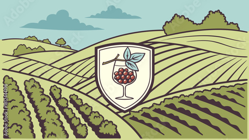 Napa Valley vineyard hills wine badge