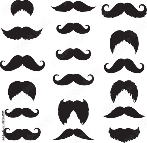 Collection of Various Black Mustache Silhouettes on White Background moustache facial hair on transparent background