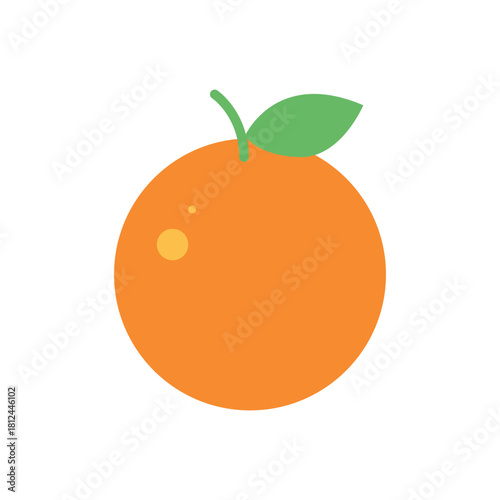 Vibrant Orange Fruit Icon with Green Leaf Accent, Simple and Fresh