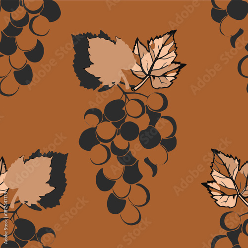 A bunch of grapes on a branch. Seamless Pattern. Image on white and colored background.
