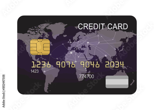 Global network credit card design with world map and chip