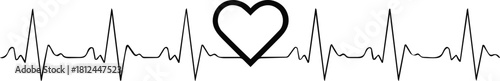 Black heart on electrocardiogram line love