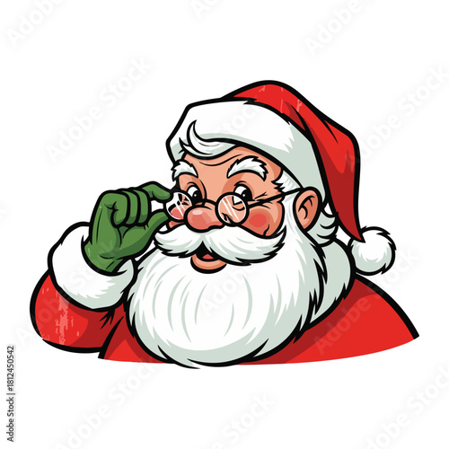 Vintage Santa Claus Cartoon Illustration with Spectacles, 1950s Style