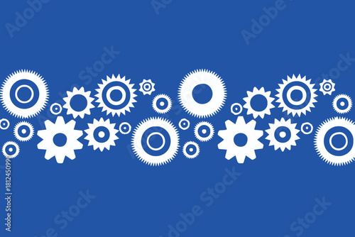 gear white gear icons horizontal band on blue background vector
