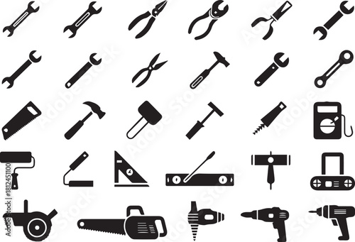 tools icons grid silhouette set of common hand tools vector