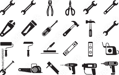 tools vector icons grid hand tools mechanic carpenter electrician