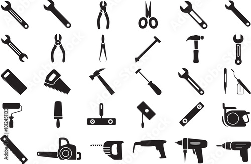 tools icon set grid vector hand tools for workshop construction