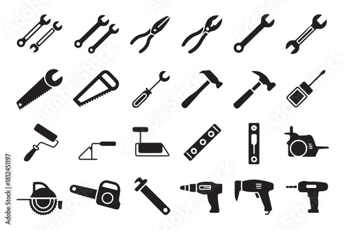 tools silhouette icons grid of hand tools construction equipment