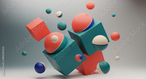 Wallpaper Mural Geometric shapes in motion with vibrant colors on a neutral background   Torontodigital.ca