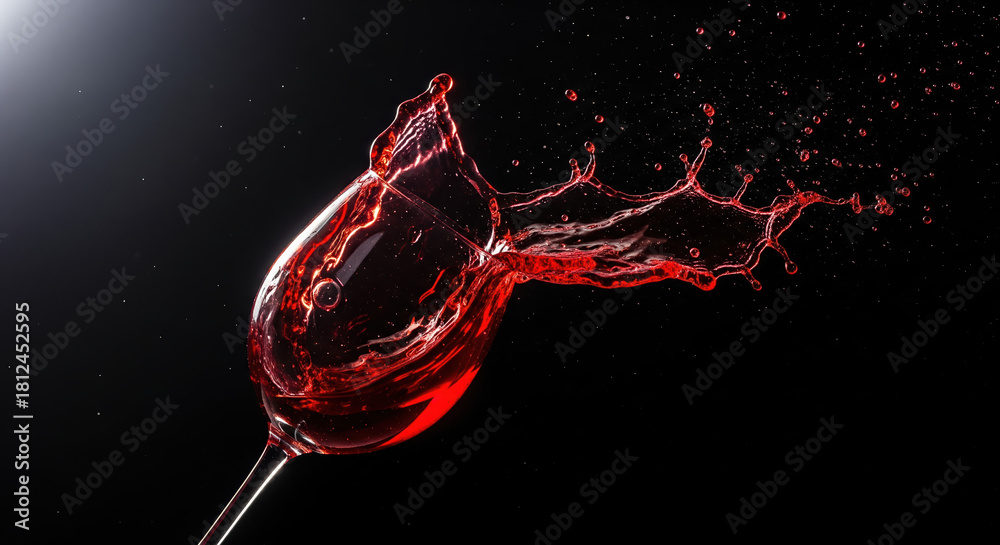 Obraz premium Red wine splashing in a glass against a dark background 