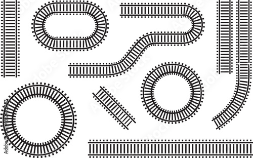 rail wavy and curved track pieces with ties rails schematic vector