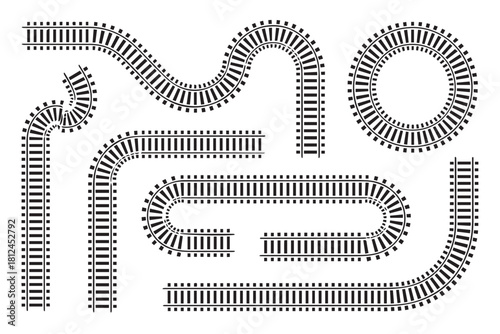 rail circular and oval loop track layouts for railway design vector