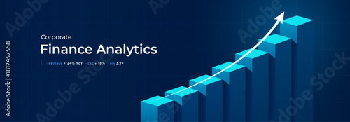 Finance Analytics Growth Up 3D Rectangular Cubes, Business Investment Stats, Financial Analysis Graph Up, Stock Chart Data Base, Trading Statistics Business Presentation Slides. Vector illustration