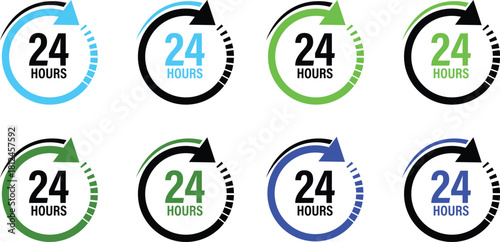 24 hours service clock icon vector set 24h open all day service concept 24 hours service 