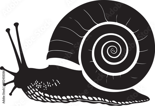 Black silhouette of a snail with spiral shell gastropod