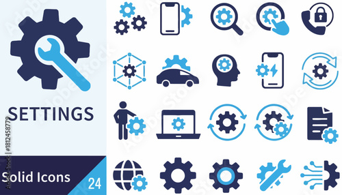 Settings Icon Set Gear, Wrench, and Configuration Elements