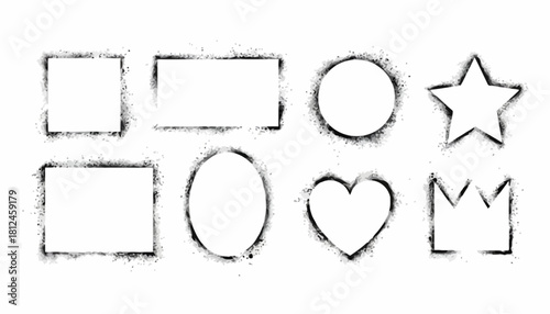 Collection of decorative graphic borders and frames, including squares, rectangles, circles, stars, hearts, and crowns