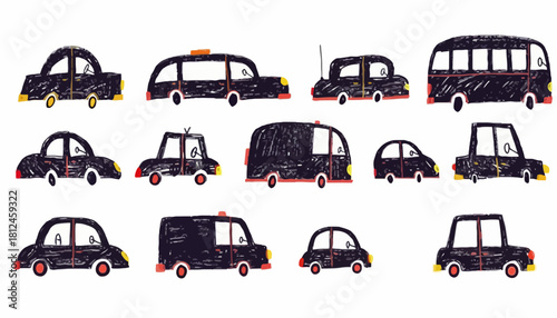 Cartoon Vehicles Illustration with Black Cars