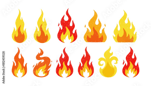 Vibrant Fire Flames Collection Illustration of Heat and Energy