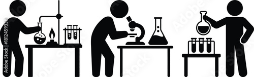 Science laboratory research and experiments icons for education