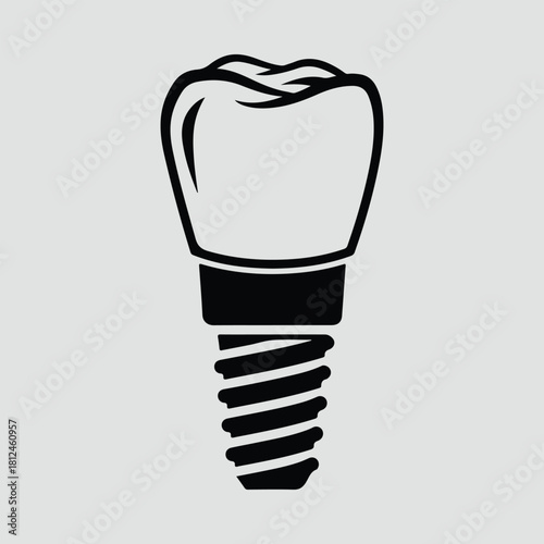 Silhouette dental implant icon representing tooth replacement solution vector illustration