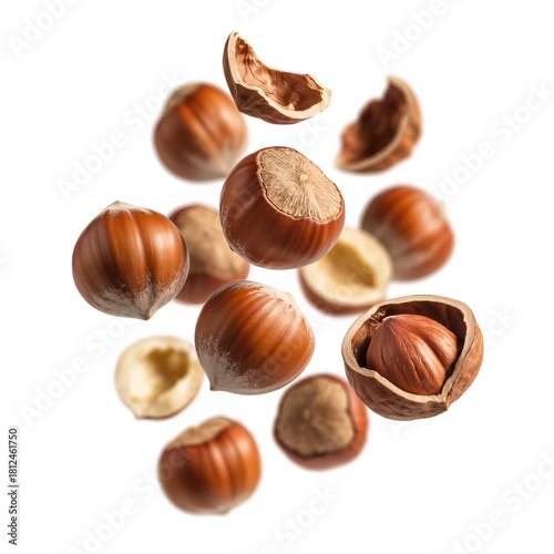 Wallpaper Mural Hazelnuts falling isolated on white background macro shot food photography Torontodigital.ca