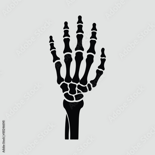 Silhouette human hand bones anatomy structure monochrome vector illustration