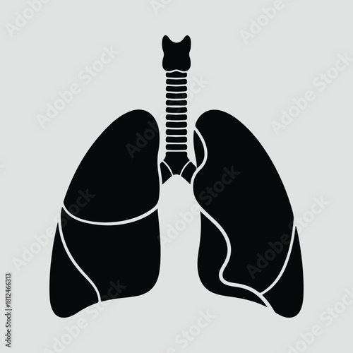 Silhouette human lungs anatomy internal organ black vector illustration