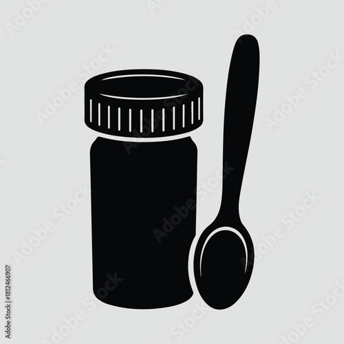 Silhouette jar and spoon illustration honey jam vector illustration