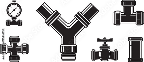 Collection of Black and White Plumbing Fixtures and Fittings Icons