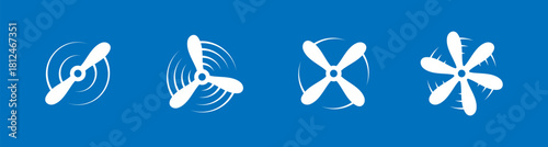 Airplane propellers with motion swirl effect. Vector rotor silhouette for aviation, drone mechanics, and air transport designs