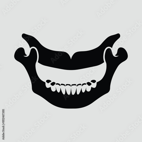 Silhouette lower jaw mandible bone dental anatomy black vector illustration